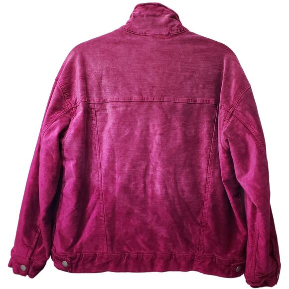 FREE PEOPLE Velvet Bomber Trucker Jacket Fuchsia Women's Size XS Fully Lined - Picture 8 of 15